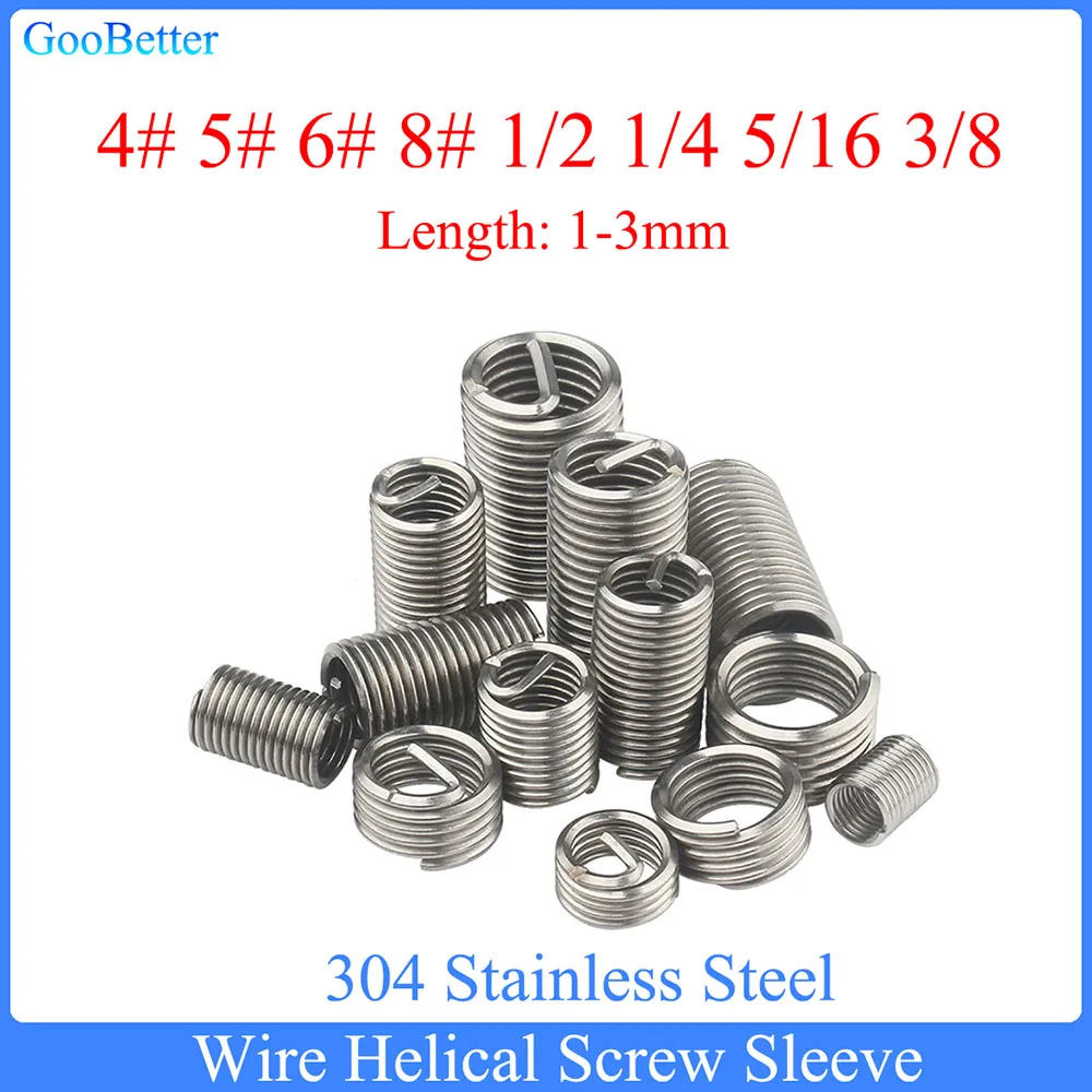 5-20Pcs 4# 5# 6# 8# 1/2 1/4 5/16 3/8 304 Stainless Steel Helicoil Thread Repair Insert Coiled Wire Helical Screw Sleeve