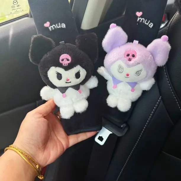 카와이 만화 캐릭터 쿠로미 자동차 어깨 패드 귀여운 어깨 패드 자동차 인형 인테리어 장식 안전 벨트 보호 커버