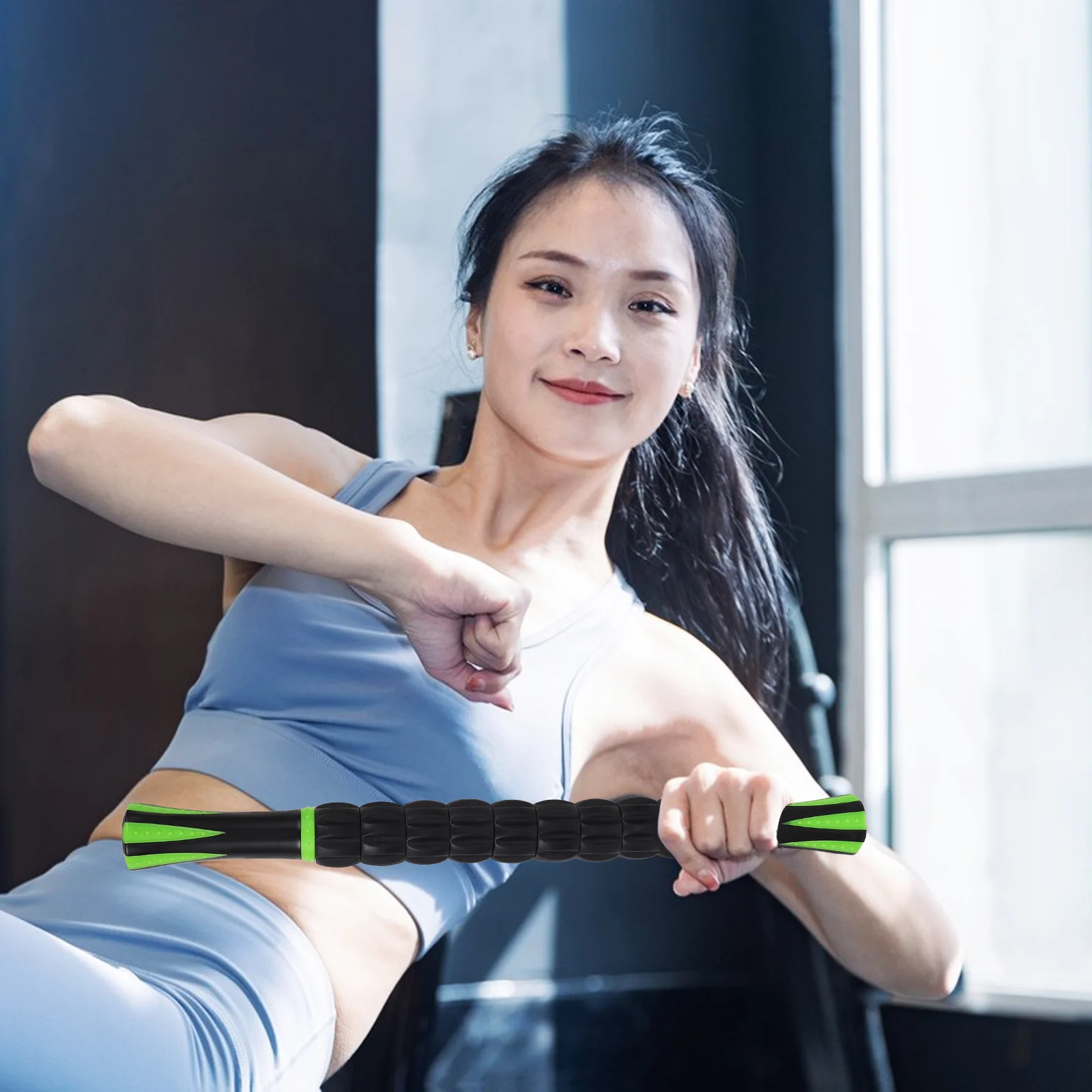 Muscle Roller Stick Zwart Groen Handmatige Massage Kuiten Nek Lichaam Ontspanning