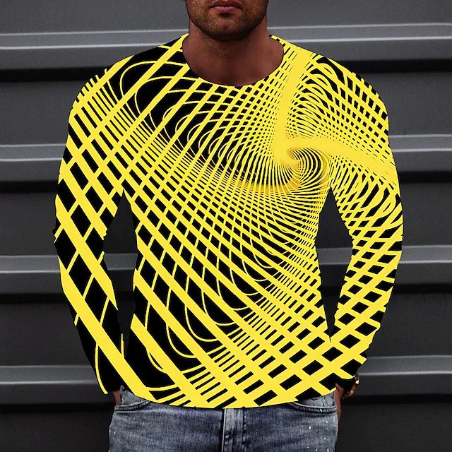 Fashionable Y2K Men's Long Sleeved Round Neck T-shirt New Creative Spin Graphic 3D Printing T Shirts Street Men's Clothing Tops