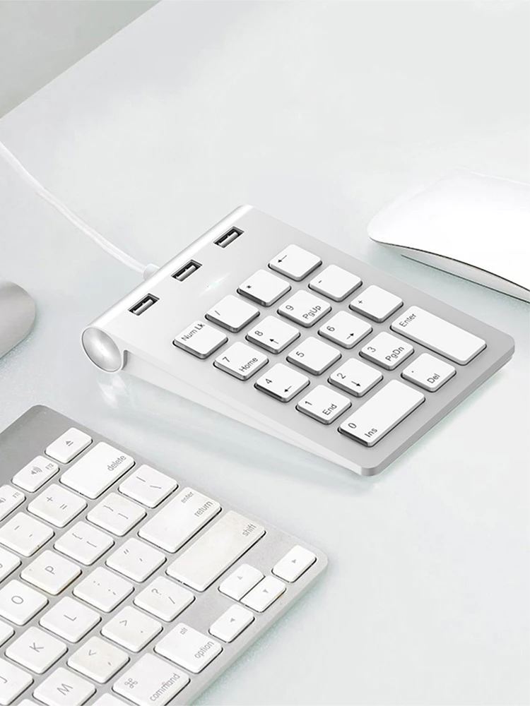 

Проводная мини-цифровая клавиатура USB и тип C с 3 портами USB2.0-концентратором, 18-клавишная цифровая клавиатура Numpad для учета банковского учета, теллера