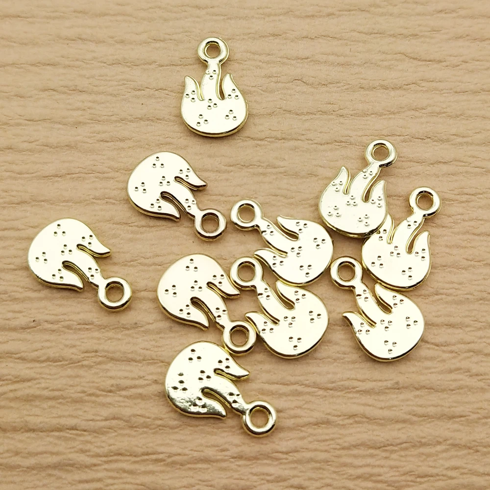 10pcs Flame Charm Jewelry Accessories Enamel Necklace Earring Pendant Diy Making Supplies Alloy Metal Gold Plated