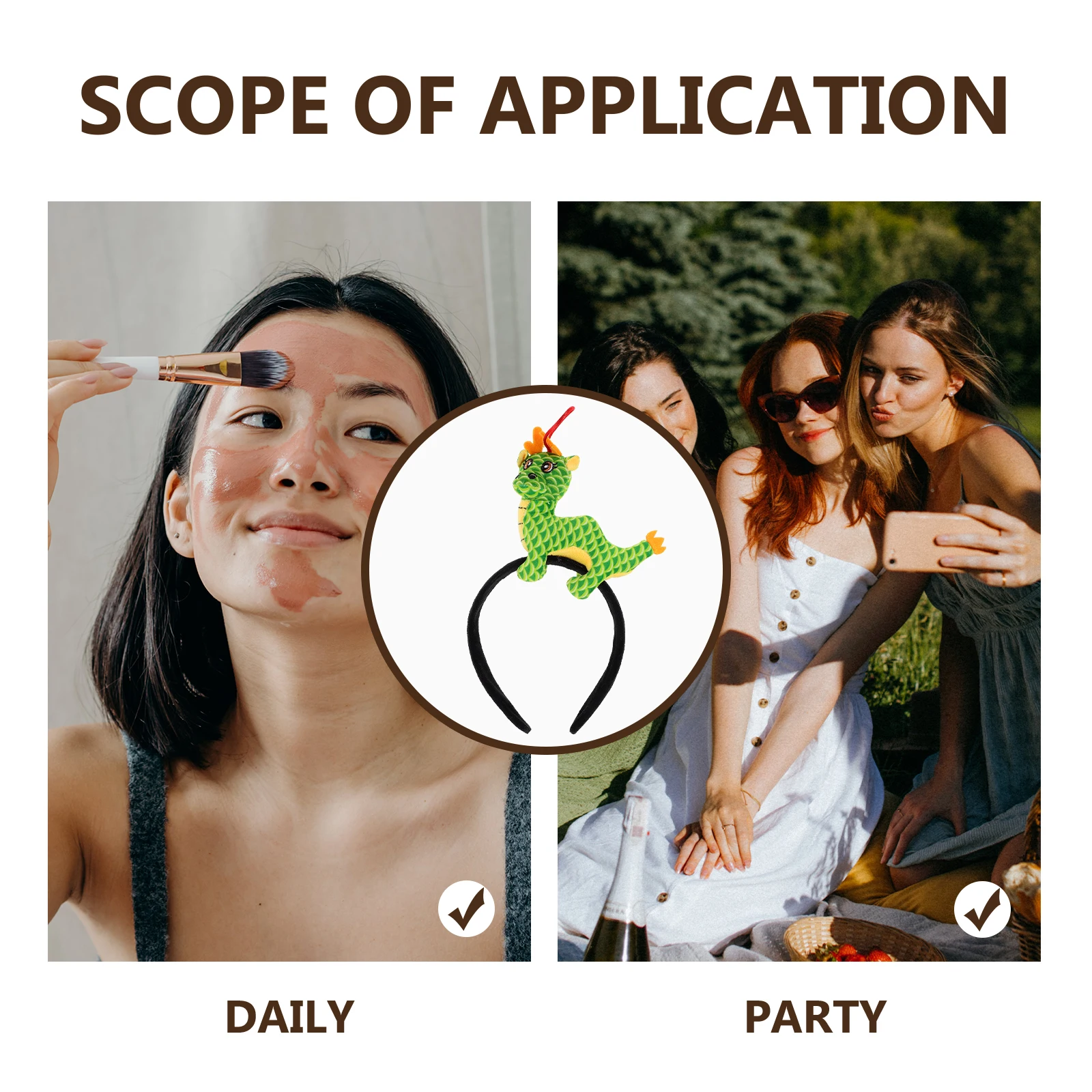 

Cute Dragon Headband New Year Party Hairband Adorable Dragon Year Headdress Face Washing Hair Accessory Trendy Durable For