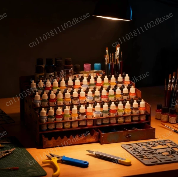 support-de-rangement-pour-peinture-modelisme-pigments-support-special-pour-peinture-a-98-emplacements-porte-pinceaux-outil
