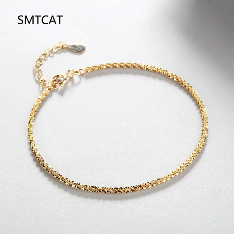 Real 18K Gold Chain Bracelet for Women Pure Adjustable Trendy Laser Beads Chain for Women Fine Jewelry Gift
