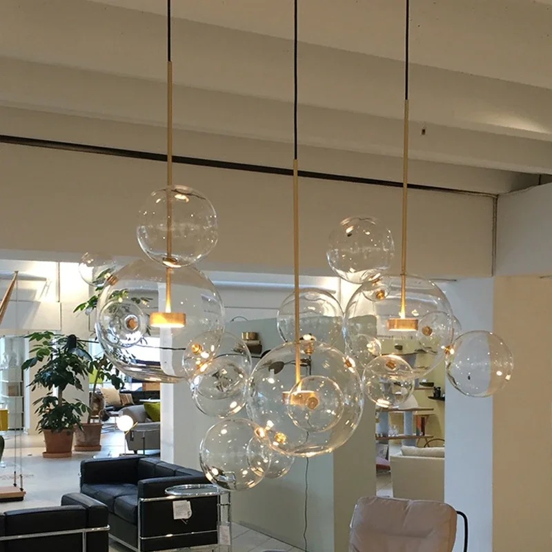 Lustre LED interior com bolhas de vidro transparente, luzes suspensas, Luminaria moderna, lâmpada pendente para sala de estar, utensílios de cozinha