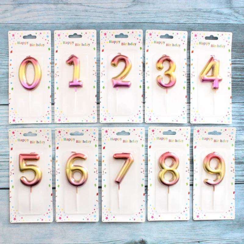 Gradient Tri Color Numbers 0-9 Baking Candle Creative Birthday Party