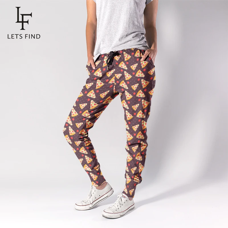 LETSFIND Fashion 3D Cartoon Pizza Print Girl Jogger Pant donna Casual Streetwear pantaloni elastici in vita con tasche