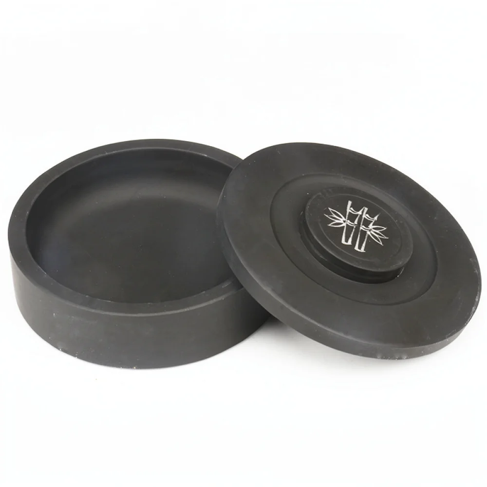 Round Natural Stone Ink Well With Cover Durable Calligraphy Grinding Plate For Beginner Writing Drawing School Tool