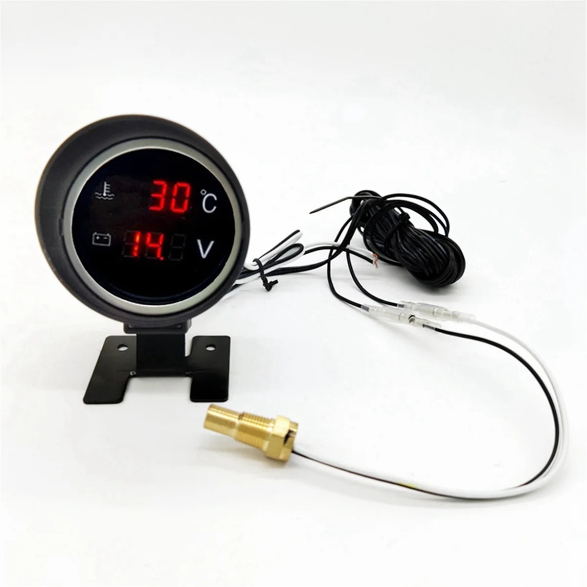 2 in 1 12V 24V Round Led Digital Car Truck Water Temp Gauge Temperature Sensor Temperatura Moto Voltage Meter