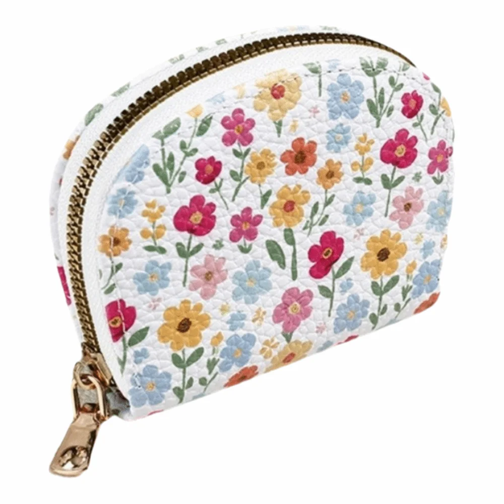 

Portable Floral Printed Coin Purse PU Storage Bag Change Money Organizers Zipper Mini Clutch Purse Women Girls