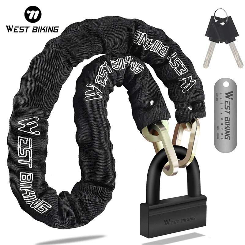 WEST BIKING Heavy Duty 4KG Chain Lock 2-in-1 U Lock Anti-Theft Bicycle Motorcycle Scooter Lock High Security Bike Equipment
