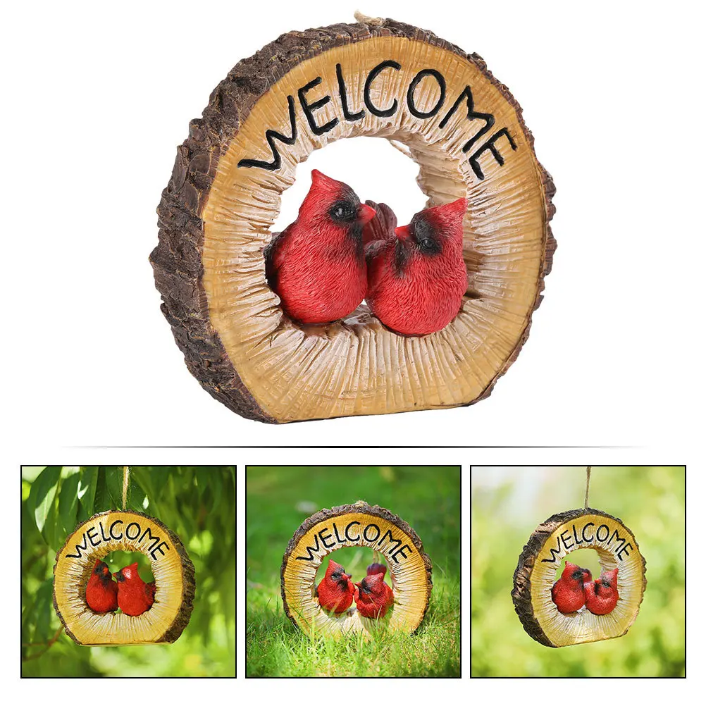 

Adorable Red Couple Birds Resin Hanging Ornament For Garden Balcony Wall Tree Decor Outdoor Welcome Sign Festival