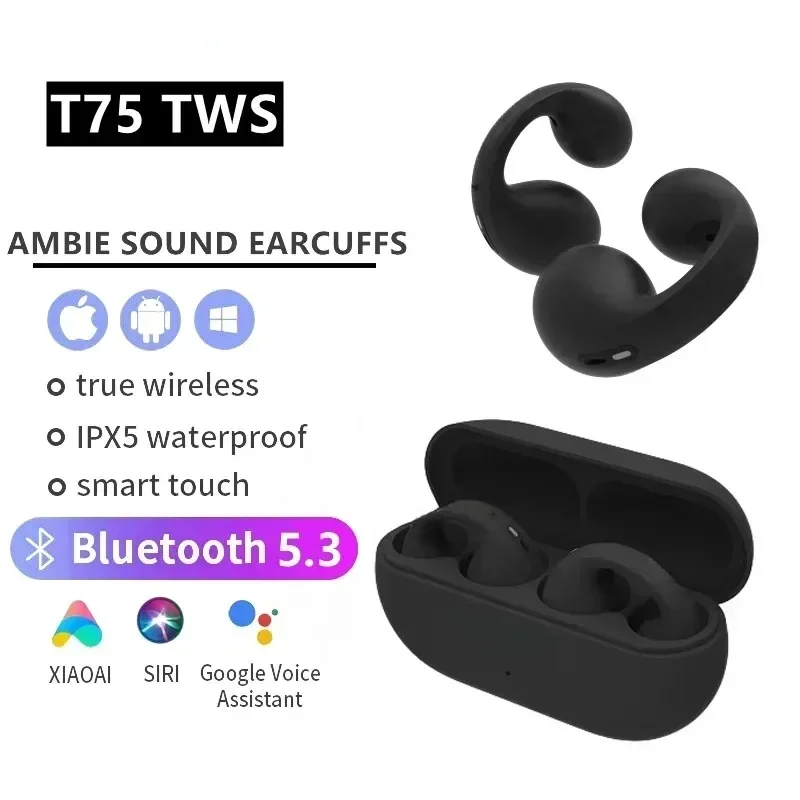 Original T75 Bone Conduction Wireless Bluetooth 5.3 Headphones Sports Earphones HiFi Sound Quality Waterproof TWS Headset