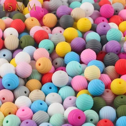 10/20/30Pcs 15MM Threaded Silicone Beads Round Spiral Beads For Jewelry Making DIY Pacifier Chain Bracelet Necklace Accessories