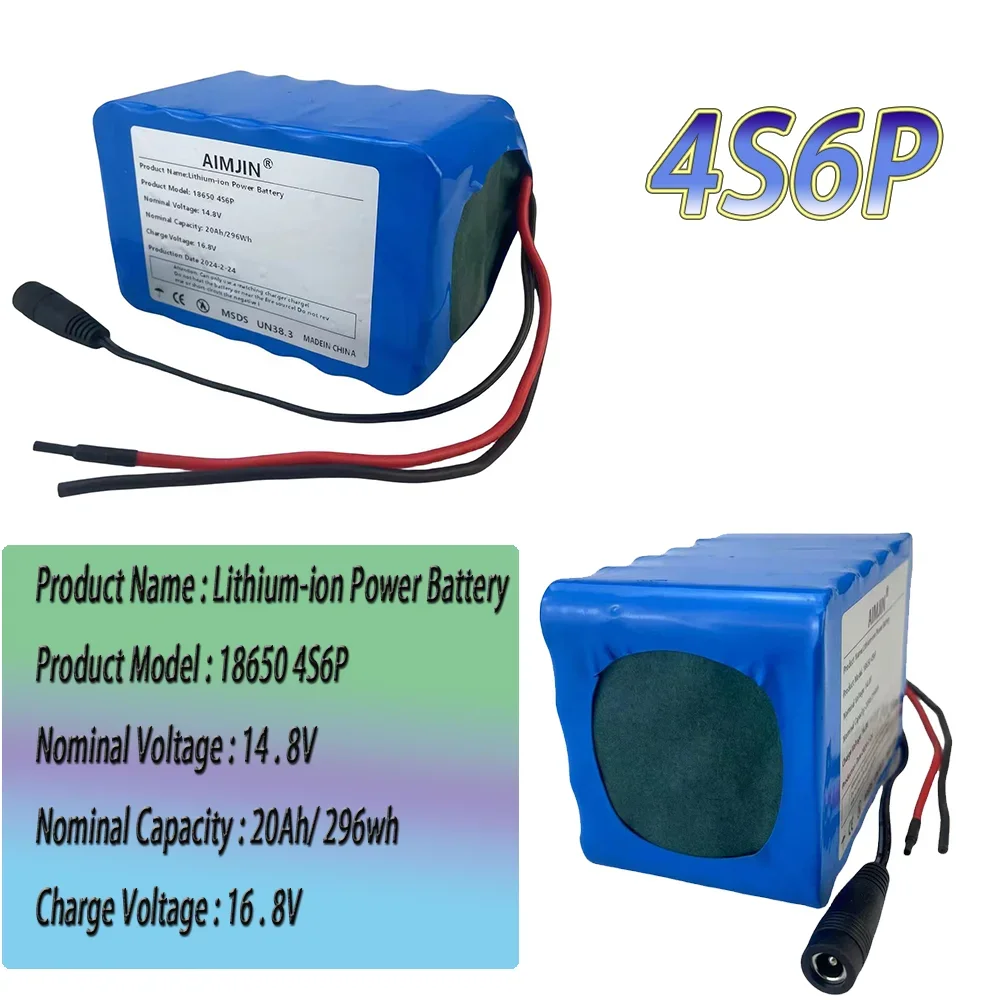 

18650 4S6P 14.8V 20Ah Li-Ion Battery Pack Built-in BMS For Night Fishing Lamp Heater Miner's Amplifier Battery Replacement