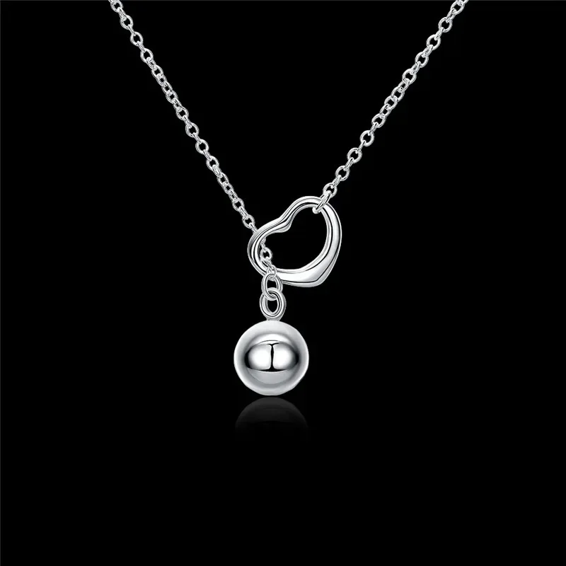 Charm 925 Sterling Silver Necklaces Jewelry 18 Inches Fashion Exquisite heart Solid beads Necklace for Women Christmas Gifts