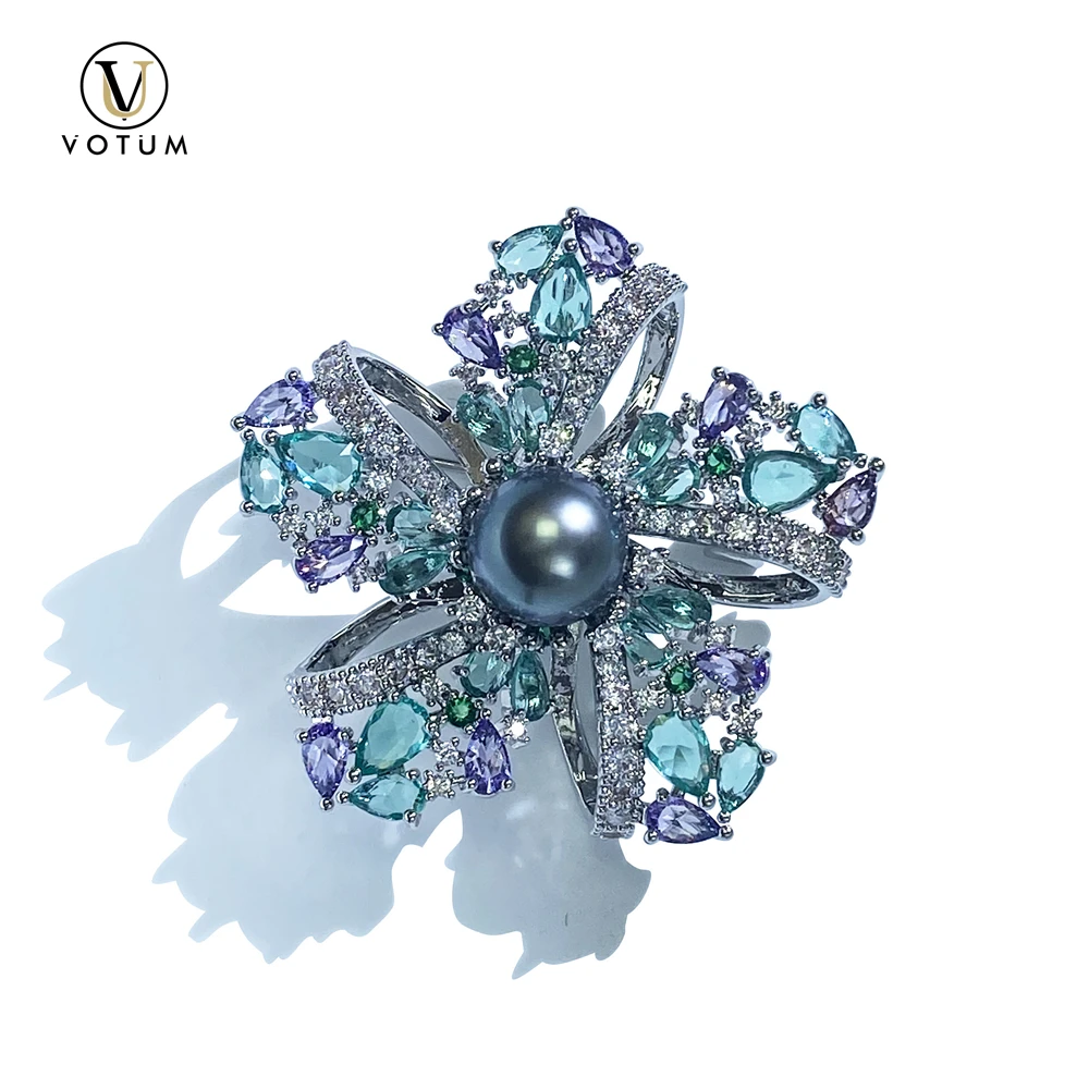 

Votum культивированный черный жемчуг, серебряная брошь с цветком 925, булавка для женщин, позолоченный кулон ручной работы, ювелирные изделия, подарок с камнем на июнь