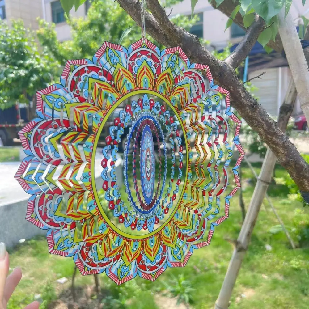 3D Mandala Metal Wind Spinner Hanging Ornament For Garden Yard Outdoor Decor Art Lawn Sculpture Pastoral Design Gift