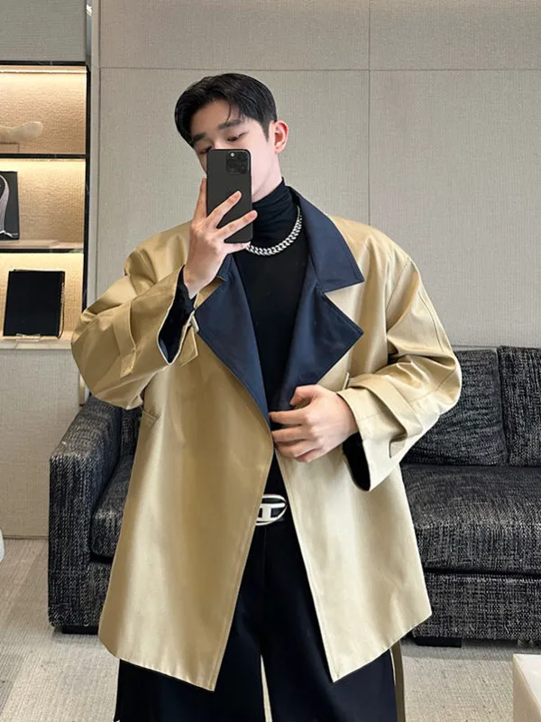 

TANGZ Studio Men's ort Coat Jaet with Stand Collar And Waist Belt Color Blo Design Winter Faion Outerwear Coat