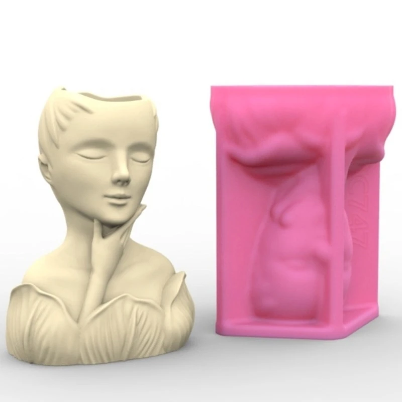 Flowerpot Silicone Molds Concrete Vase Molds Simple Portrait Statue Succulents 3XUA