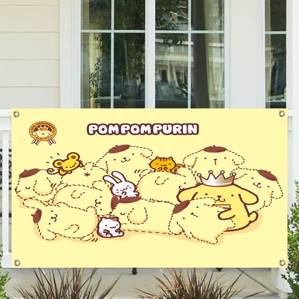 Four Hole Single Sided Flag Polyester Sanrio PomPomPurin Garage Decoration Outdoor Flags Banners Decor Room Aesthetic Funny Wall