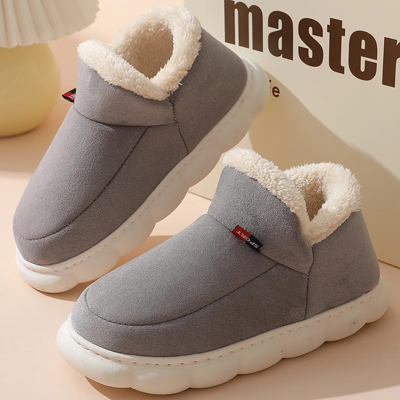 Comwarm Winter Fluffy Shoes For Men Cozy Soft Sole Plush Lined  Fashion Cotton Shoes Indoor Outdoor Warm Non-slip Fur Home Shoes