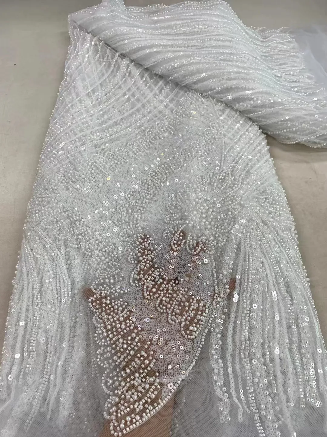 

African Beaded Lace Fabric French Bridal Sequins Lace Fabric 2025 Luxury Nigerian Tulle Lace Fabric Materiel VZX6248