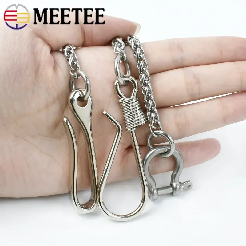 Meetee 1pc 30/40/45/55cm spodnie ze stali nierdzewnej Chain Key Hang klamry męskie spodnie Jeans portfel łańcuchy klipy haczyki na zatrzaski do paska