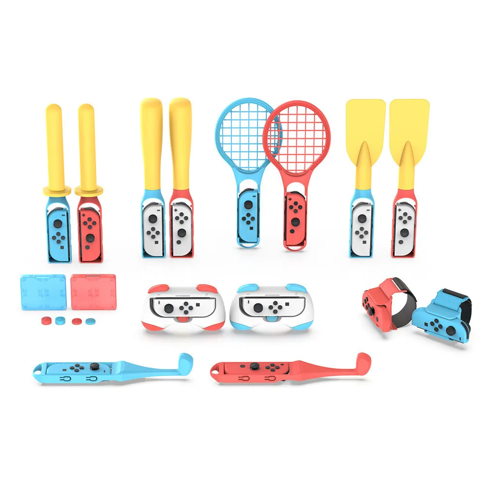 TNS-2168 25 in 1 For Switch Sports Handle Grips Control game Accessories Set Bundle Feel Racquet Cartridge Rubber Cap Cover