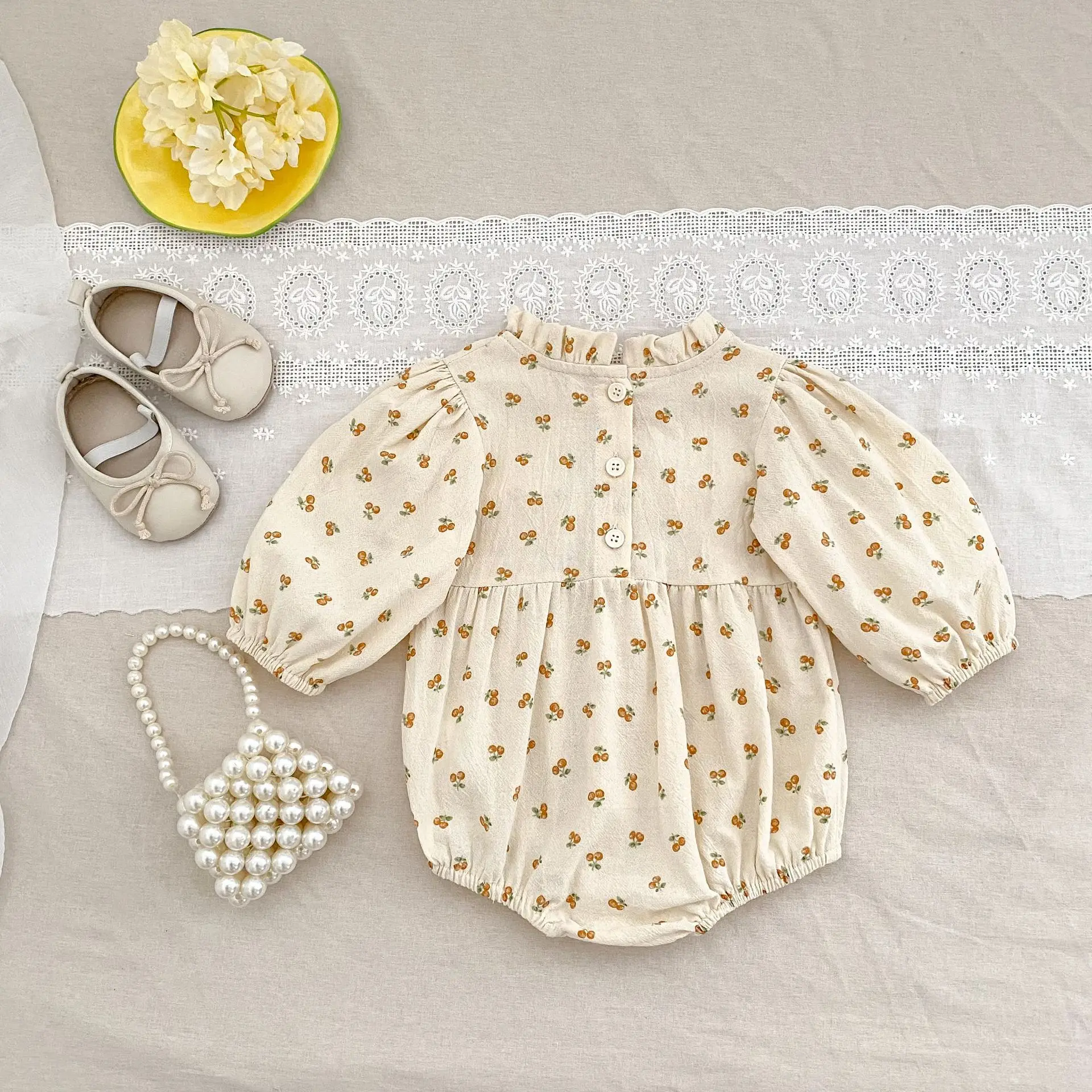 Baby Boy Clothes Jumpsuits Baby Girl Outfit Spring Autumn Floral Ruffle Collar Long Sleeve Romper Diaper Cover for Infants