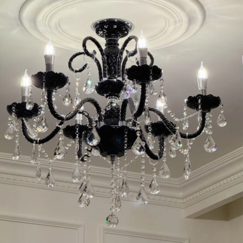 Coffee shop Restaurant deco Black Glass crystal Chandeliers Led hanging light 110-240V kitchen dining room led chandelier lamp