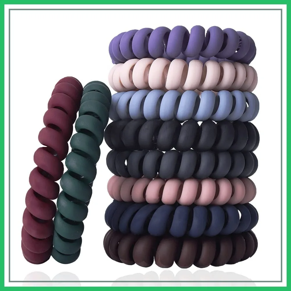 

Spiral Hair Ties Set - 10 Piece Medium Coil Elastics for Thick Hair, Multicolor No-Crease Telephone Cord Plastic Ties for Women and Girls
