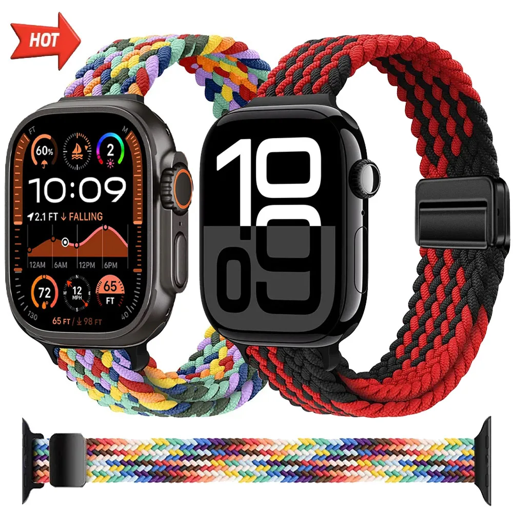 حزام مضفر لساعة أبل 46 مللي متر 42 مللي متر 44 مللي متر 45 مللي متر 49 مللي متر 40/41 مللي متر النايلون المغناطيسي كوريا سوار سلسلة 10 9 8 7 6 5 SE الترا