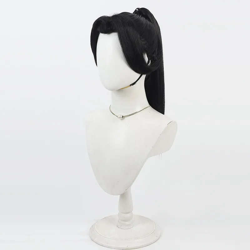Ne Zha 2 Mrs. Yin Cosplay Wig Ne Zha Mother Mrs. Yin 55cm Long Black Ponytail Wig Synthetic Hair Heat Resistant