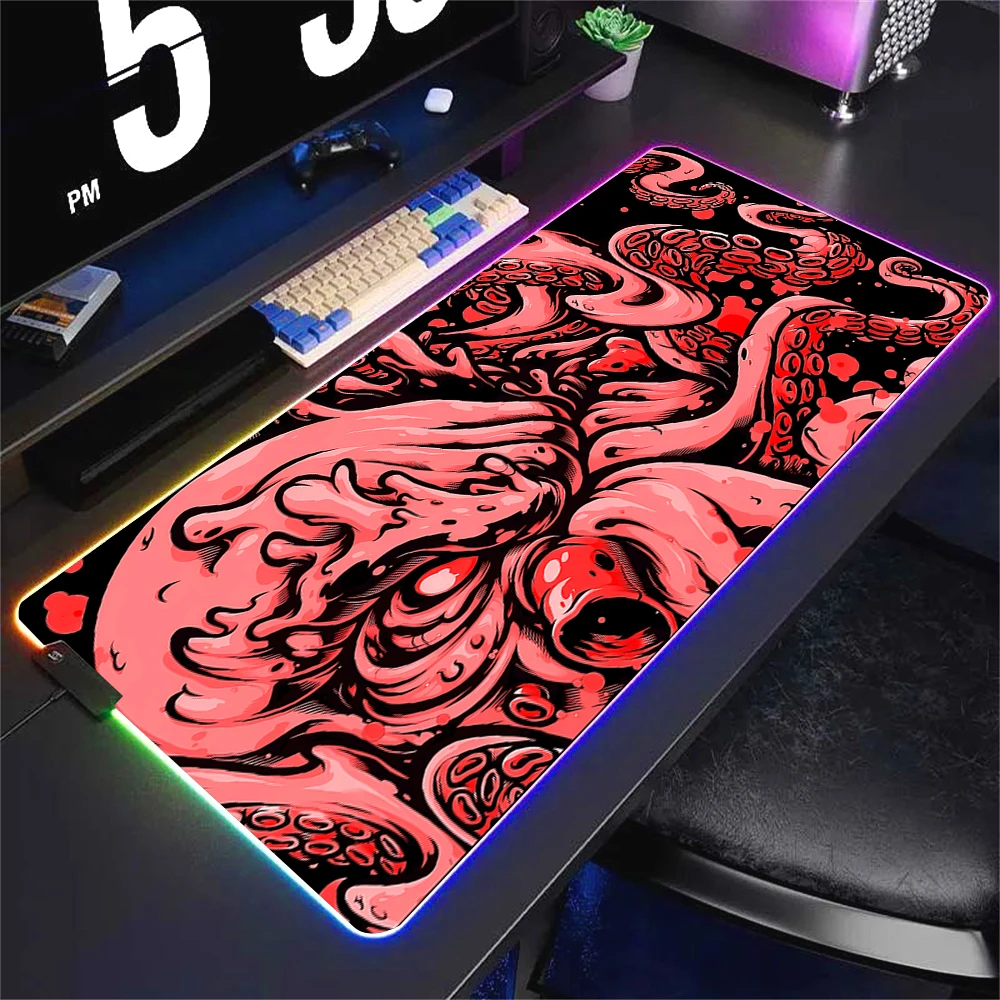 Kawaii Playmat เรืองแสง Mousepad แผ่นกันลื่นสําหรับเมาส์คอมพิวเตอร์ Octopus โต๊ะ Xxl Gaming Mats LED Stitch Stuff Memo Pads