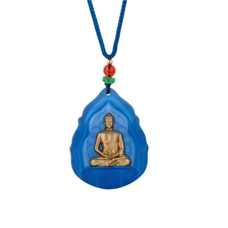 

Medicine Buddha Pendant: Glazed Lotus, Longevity, Portable, Micro-Engraved Chain Necklace, Safe Buddha Statue Gifts