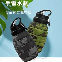 Plastic Grenade Water Bottle Retractable Folding High Temperature Resistant Food-Grade Silicone Cycling Sports Kettle