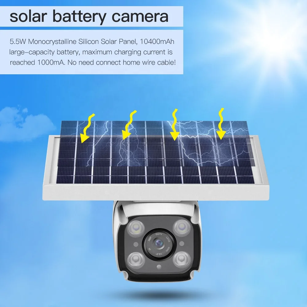 كاميرا IP لاسلكية خارجية 4G مع فتحة بطاقة SIM/بطاقة SD كاميرا CCTV تعمل بالطاقة الشمسية