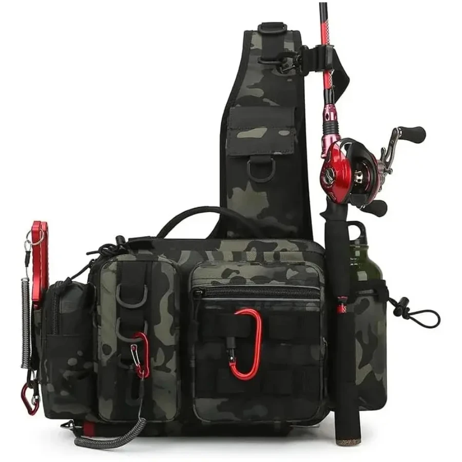 

Fishing Tackle Backpack Lure Box Gear Storage Bag Fanny Pack for Men Fly Fishing Backpack with Rod Holder Sling Shoulder Bag