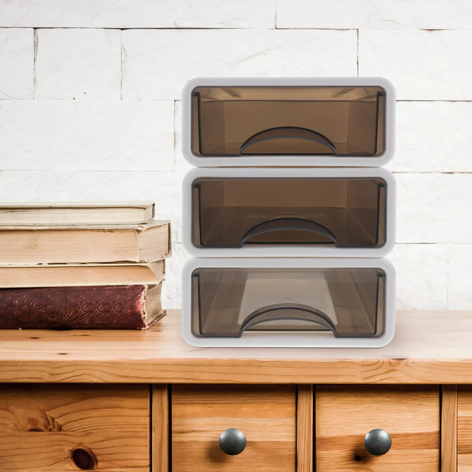 3Pcs Premium PP Drawer Type Storage Box Sturdy Stackable Desktop Organizer for Cosmetics Lipstick Jewelry Lotion Books