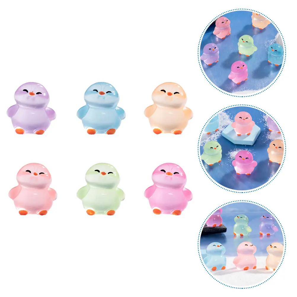 

12 pcs Mini Landscape Statue Penguin Figurine Glow in Dark Animal Ornaments Resin Marine Luminous Garden Decorations