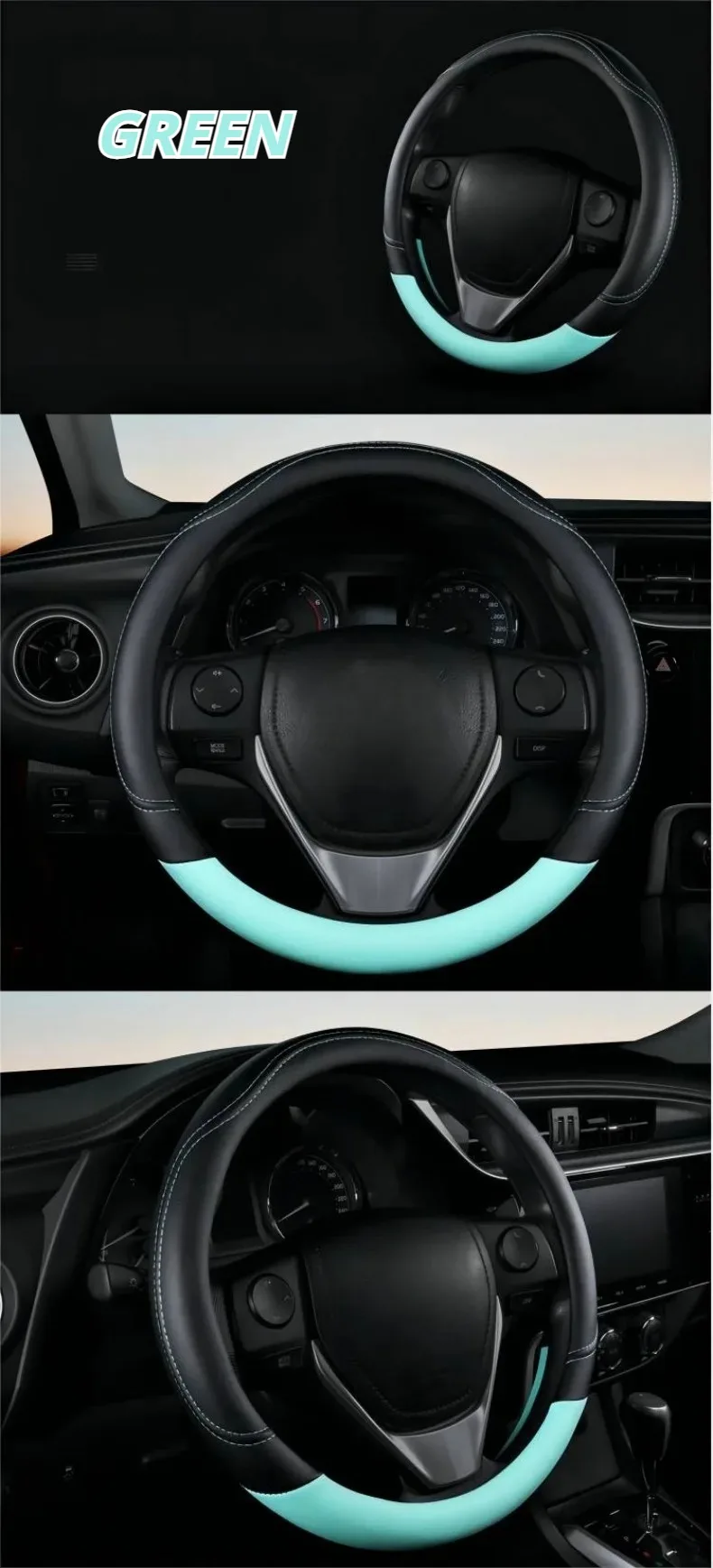 Kontrastfarbene Auto-Lenkradabdeckung aus PU-Leder, schweißabsorbierend, verschleißfest und rutschfest, universell für alle Jahreszeiten – Detail 9