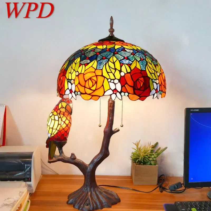 

WPD Tiffany Table Lamp American Retro Living Room Bedroom Lamp Luxurious Villa Hotel Stained Glass Desk Lamp