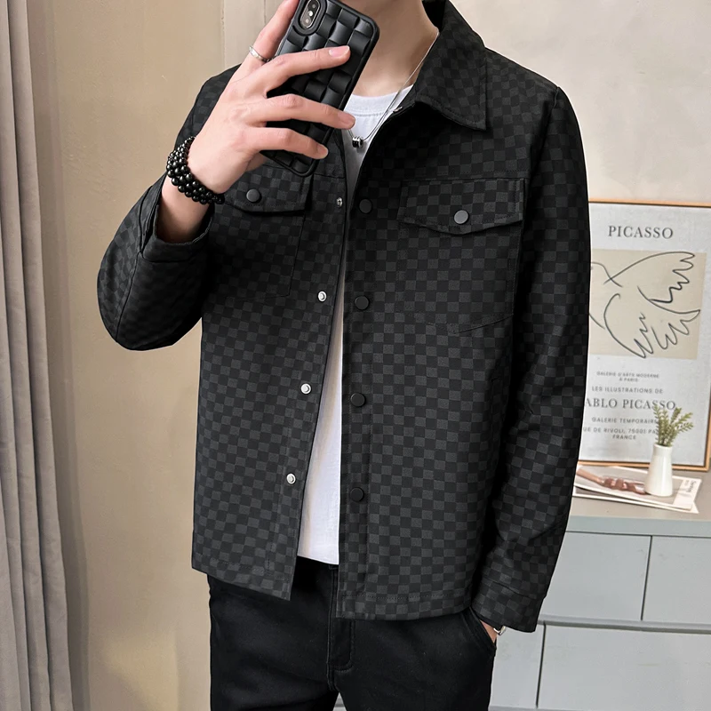 2024 New Men's Shirt Casual Fashion Spring and Autumn Outdoor Business Collar Top Trendy Design Checkered Shirt Coat M-4XL