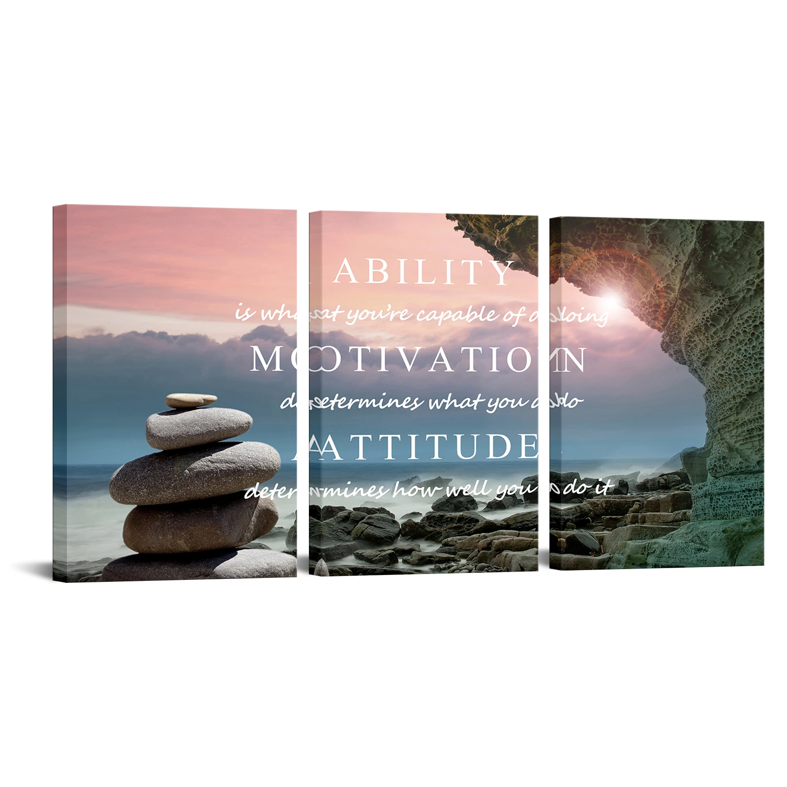 

3 Pieces Inspirational Quotes Wall Art Poster Beach Scenery Print Canvas Painting Modern Style Picture Living Room Home Decor