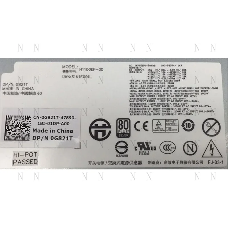 XQ  Genuine PSU 1100W For Dell Precision Workstation T3500 T7500 G821T H1100EF-00
