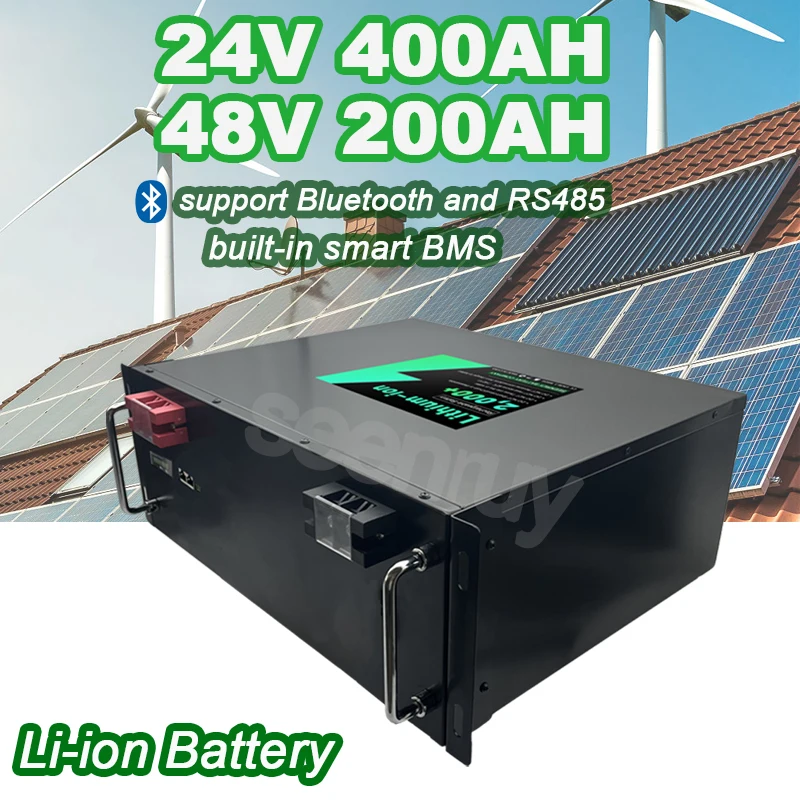 Batería de polímero de litio de 24V, 400Ah, 48V, 200Ah, con cargador, aplicación Bluetooth, BMS, RS485, para inversor UPS, almacenamiento de energía Solar