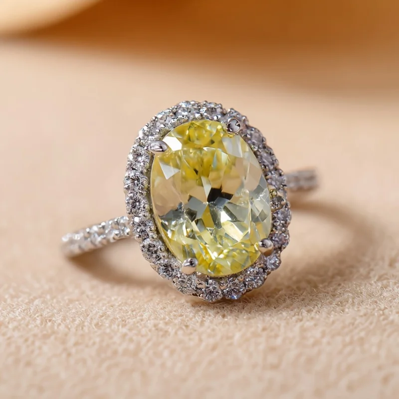 

SGARIT Natural Yellow Crystal Ring for Women Genuine 925 Sterling Silver Ring Oval Romantic Gift Luxury Engagement Jewelry