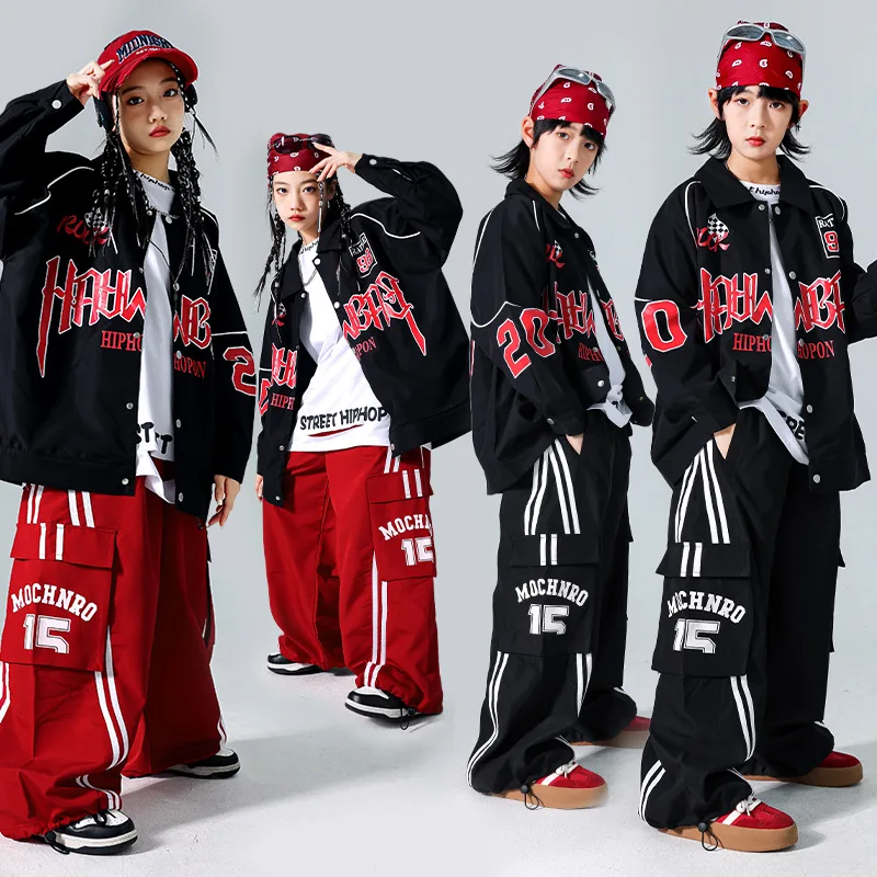 Hip Hop Boys Letters Jacket Sweatshirts Joggers Girls K-pop Sport Cargo Pants Kids Jazz Costumes Child Streetwear Clothes Sets